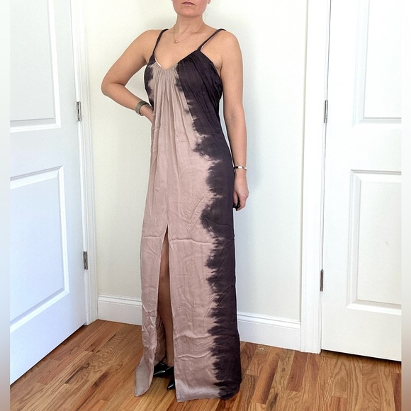 Silk Satin Chiffon Front Slit Evening Gown - Picture 6 of 11